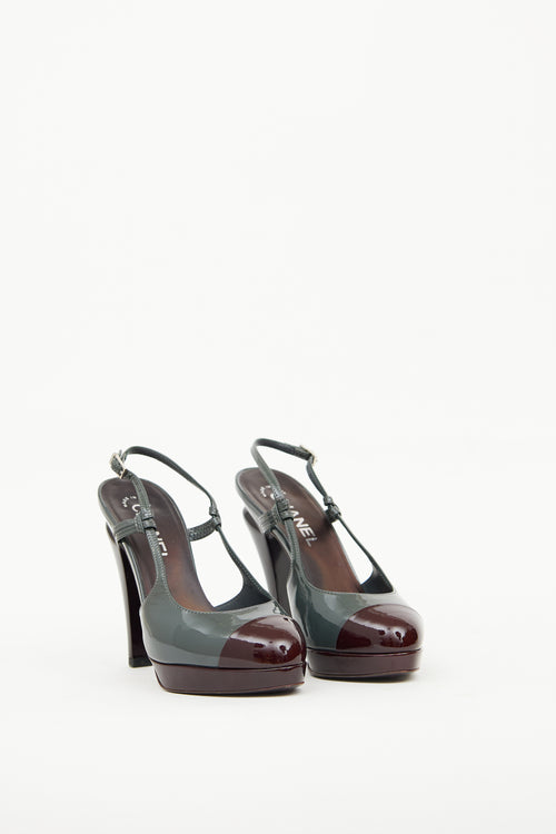 Grey 
Burgundy Patent Slingback Chanel