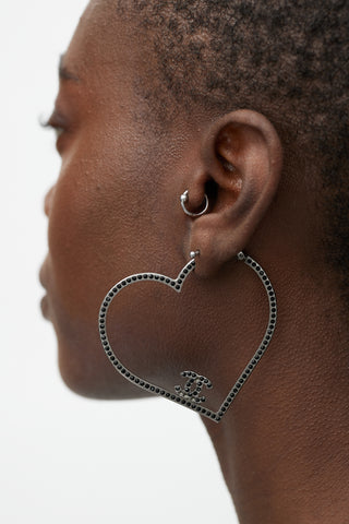 Chanel Gunmetal 
Black Gem CC Heart Earring