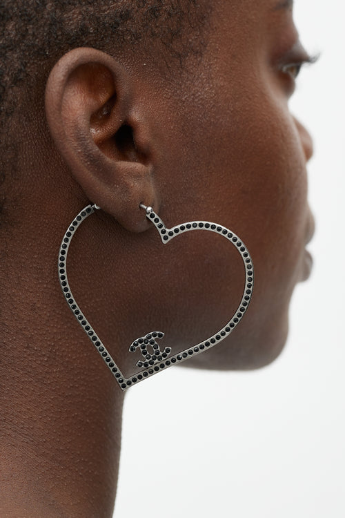 Chanel Gunmetal 
Black Gem CC Heart Earring