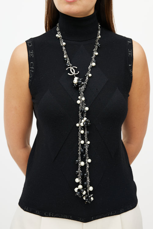 Chanel Gunmetal 
Multicolour Beaded Crystal Wrap Necklace