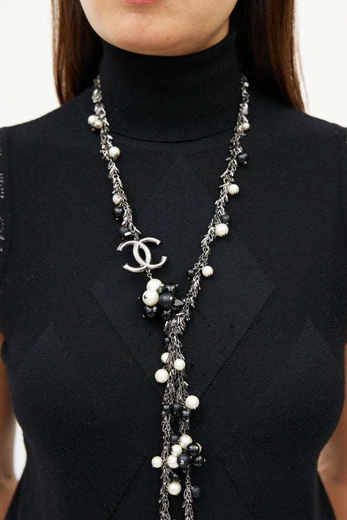 Chanel Gunmetal 
Multicolour Beaded Crystal Wrap Necklace