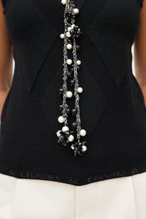 Chanel Gunmetal 
Multicolour Beaded Crystal Wrap Necklace