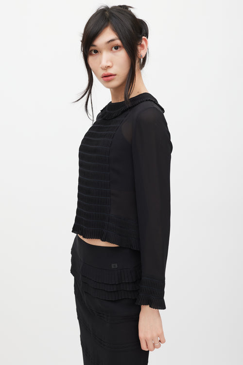 Chanel Identification Winter 2000 Black Silk Pleated Shirt