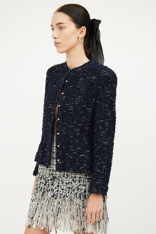 Chanel Navy Lesage Tweed Pearl Jacket