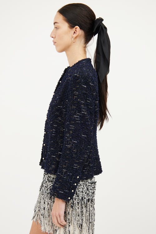 Chanel Navy Lesage Tweed Pearl Jacket