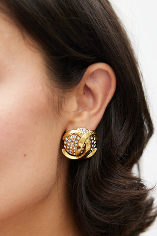 Chanel Late 1980s Gold CC 
Rhinestone Clip On Earring