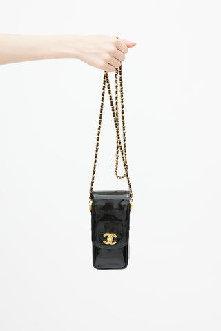 Chanel Late 1990s Black Patent Mobile Crossbody Bag