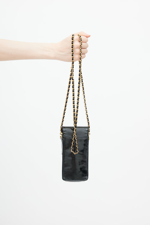 Chanel Late 1990s Black Patent Mobile Crossbody Bag