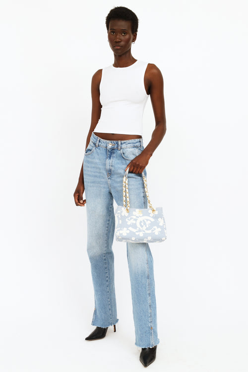 Light Blue 
White Clover Canvas Shoulder Bag