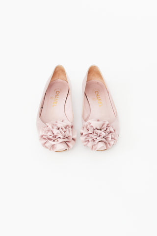 Chanel Lilac Satin Floral Embellished Ballet Flat