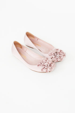 Chanel Lilac Satin Floral Embellished Ballet Flat