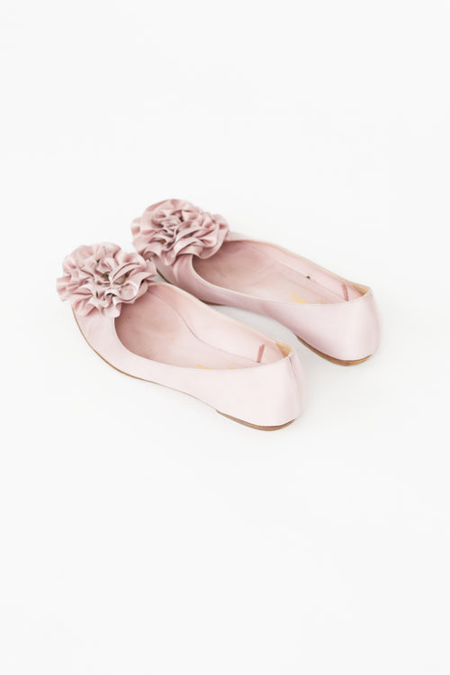 Chanel Lilac Satin Floral Embellished Ballet Flat