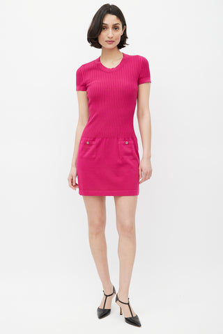 Chanel Magenta Cotton Silk Ribbed Dress