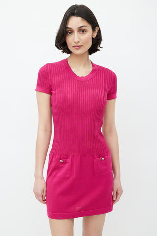 Chanel Magenta Cotton Silk Ribbed Dress