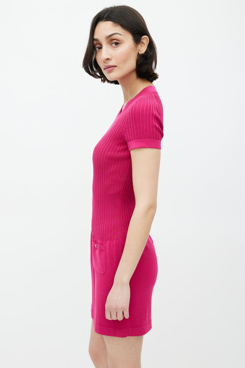 Chanel Magenta Cotton Silk Ribbed Dress