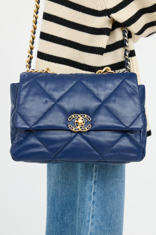 2019 Navy Leather 19 Flap Bag