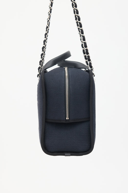 Chanel Navy 
Black Canvas Deauville Two Way Chain Bowling Bag