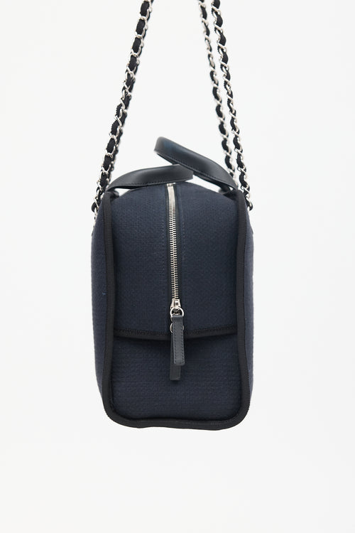 Chanel Navy 
Black Canvas Deauville Two Way Chain Bowling Bag