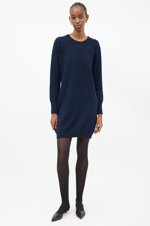 Chanel Navy Cashmere CC Shoulder Sweater Dress