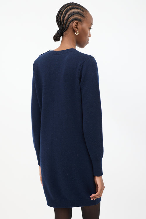 Chanel Navy Cashmere CC Shoulder Sweater Dress