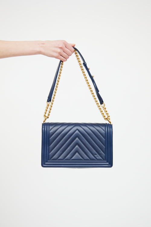 Chanel Navy Chevron New Medium Boy Bag