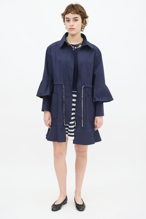 Chanel Navy Cotton Drawstring Flounce Coat