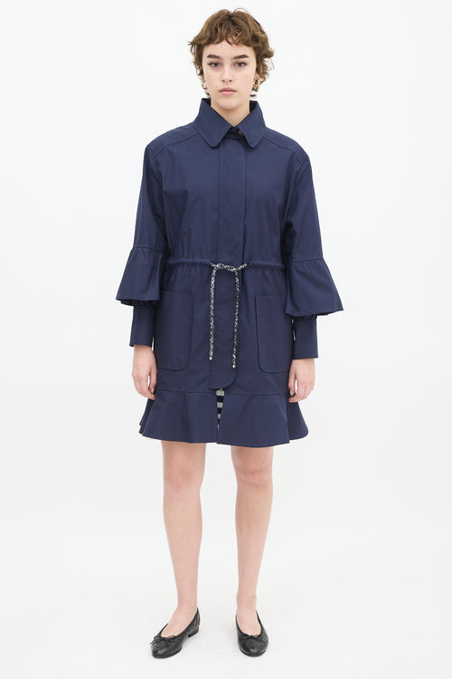 Chanel Navy Cotton Drawstring Flounce Coat