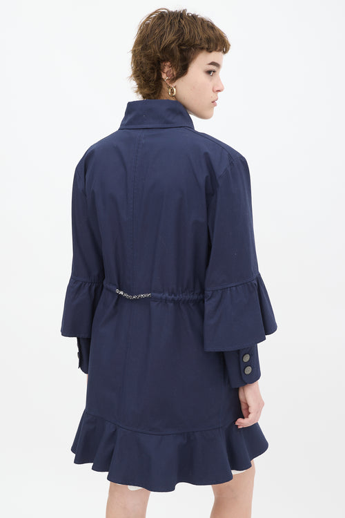 Chanel Navy Cotton Drawstring Flounce Coat