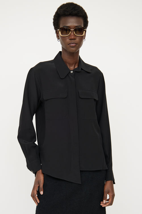 Chanel Black Silk Button Up Top