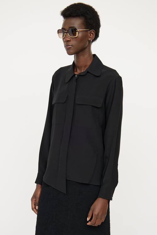 Chanel Black Silk Button Up Top