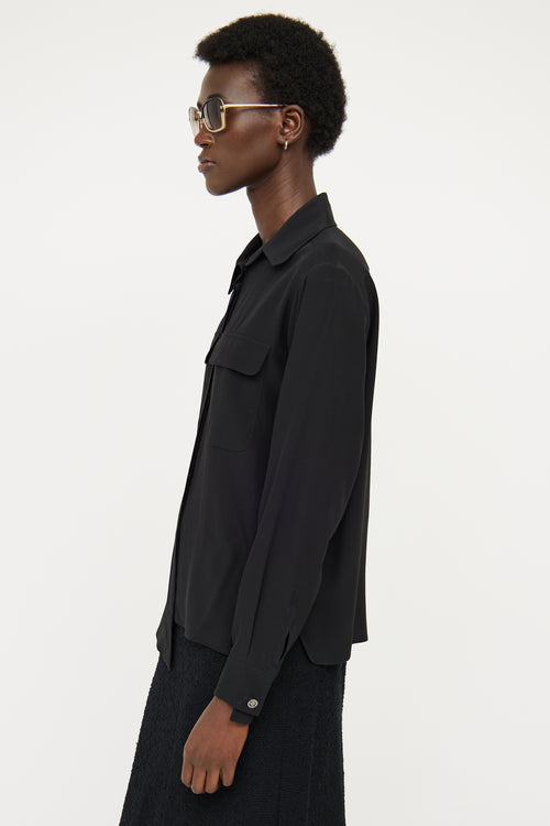 Chanel Black Silk Button Up Top