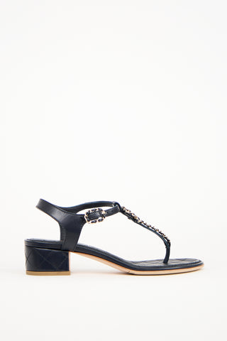 Chanel Navy Braided Leather 
Chain CC Sandal