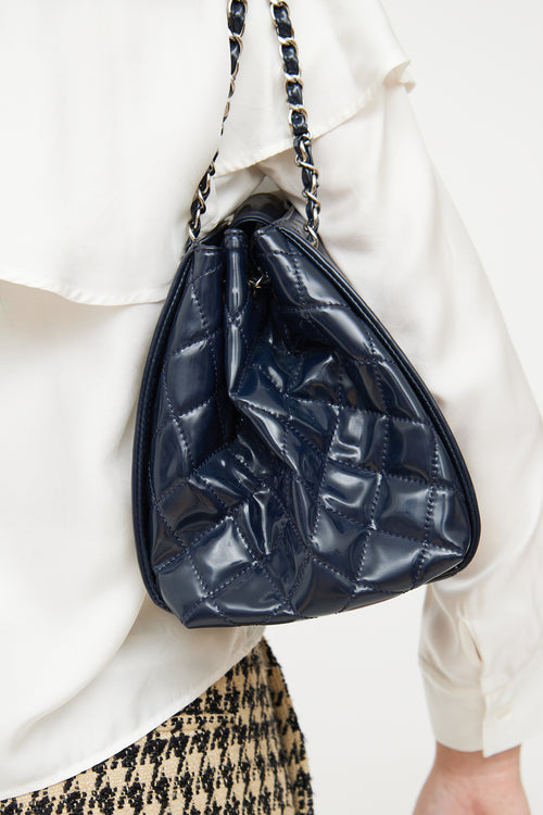 Chanel 2010 Navy Patent Lipstick Accordion Tote