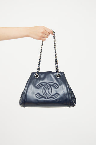 Chanel 2010 Navy Patent Lipstick Accordion Tote