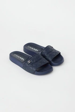 Chanel Navy Rubber CC Slide