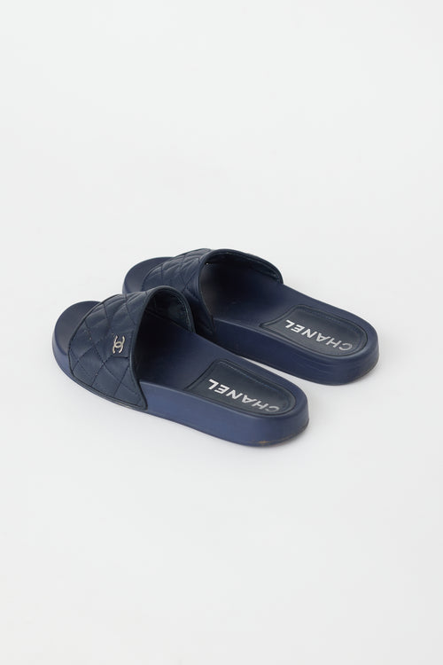 Chanel Navy Rubber CC Slide