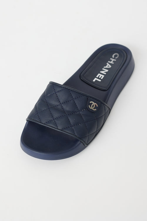 Chanel Navy Rubber CC Slide