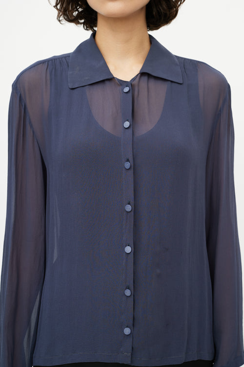 Chanel Navy Sheer Scarf Blouse