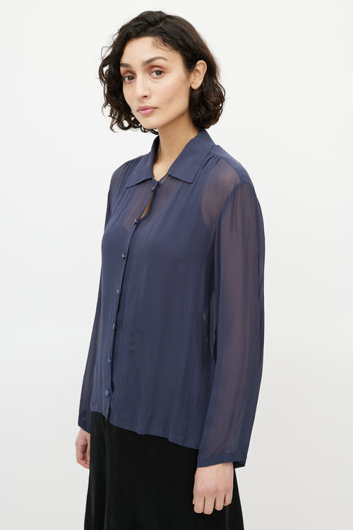 Chanel Navy Sheer Scarf Blouse