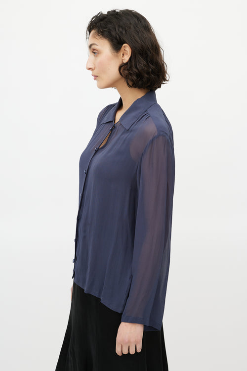 Chanel Navy Sheer Scarf Blouse