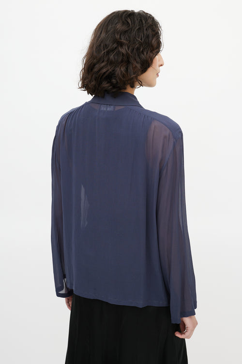 Chanel Navy Sheer Scarf Blouse