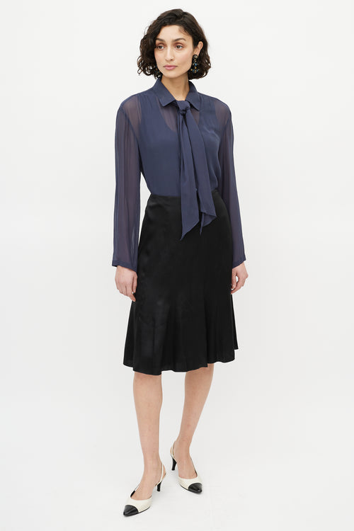 Chanel Navy Sheer Scarf Blouse