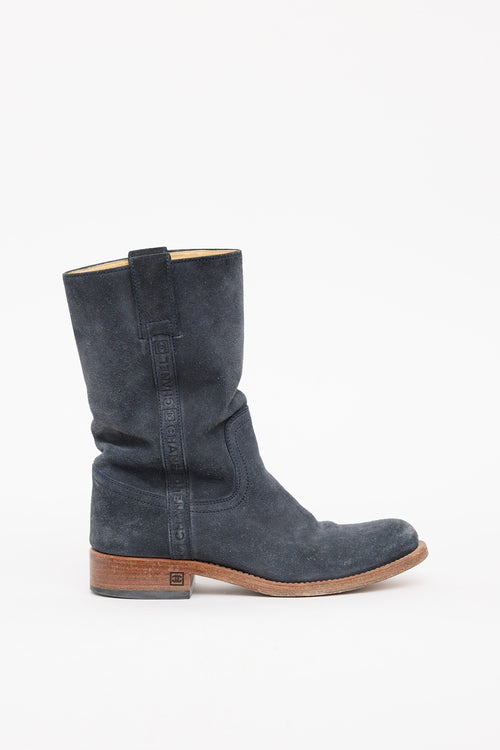 Chanel Blue Suede Western Boot