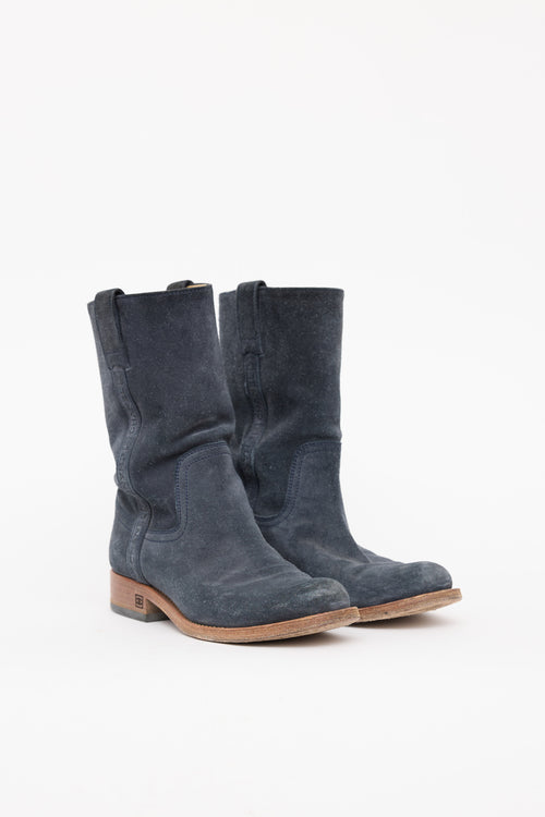 Chanel Blue Suede Western Boot