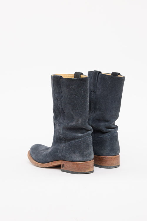 Chanel Blue Suede Western Boot