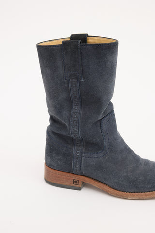 Chanel Blue Suede Western Boot