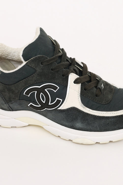 Chanel Navy 
White Suede CC Sneakers