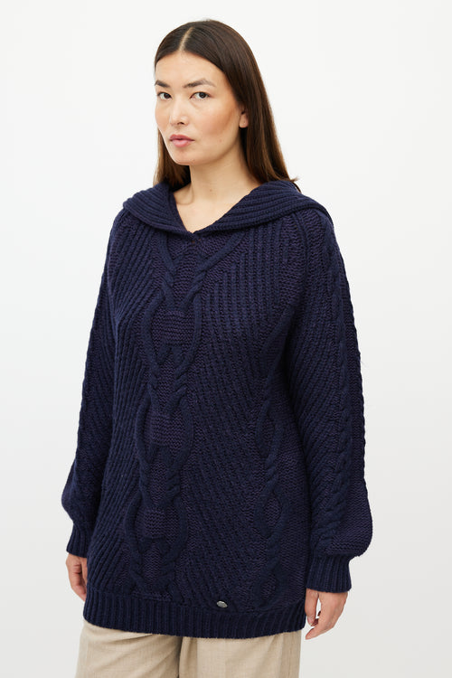 Chanel Navy Wool Cableknit Sailor Collar Sweater