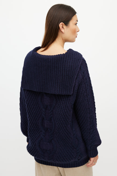 Chanel Navy Wool Cableknit Sailor Collar Sweater