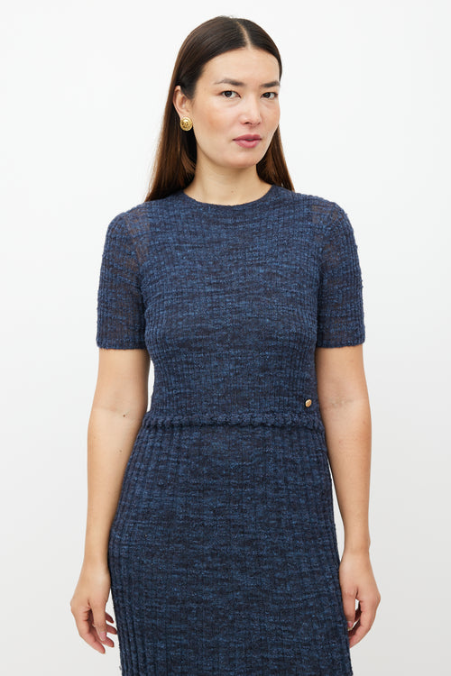 Chanel Navy Wool Ribbed Knit Dress